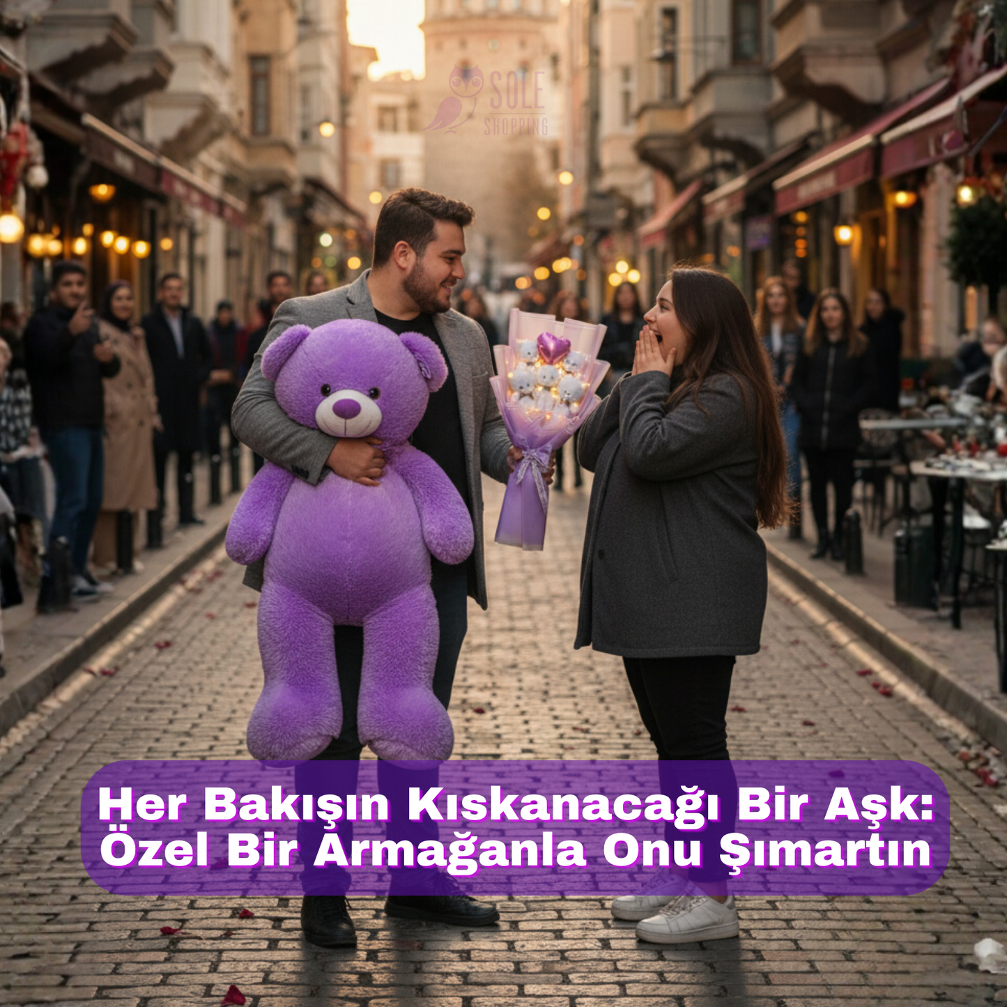 100 TEDDİ Peluş Ayı ve Premium Yumoş MOR Peluş Ayıcık Buketi