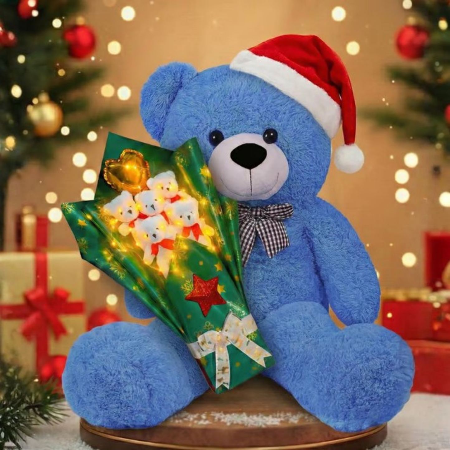 Yılbaşı Işıklı Romantik 90 TEDDİ ve Ayıcık Buketi