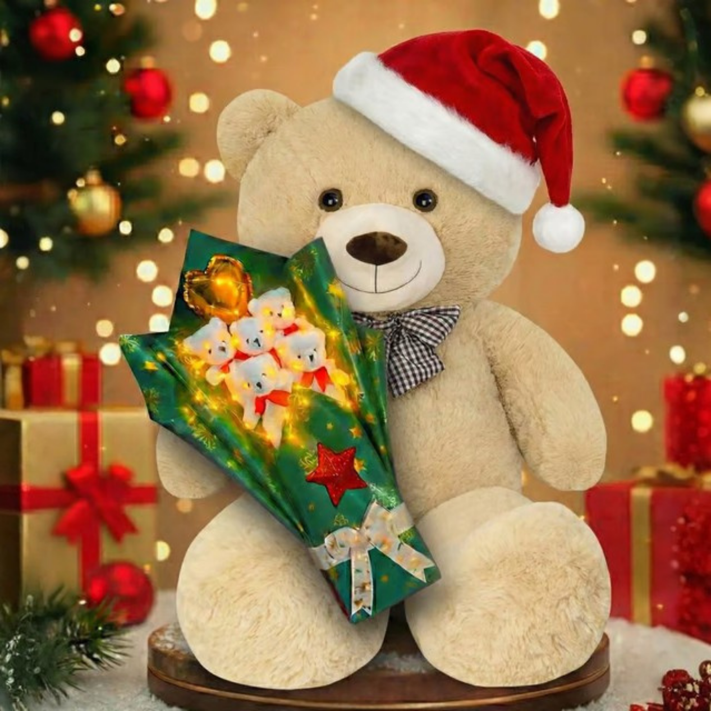 Yılbaşı Işıklı Romantik 90 TEDDİ ve Ayıcık Buketi