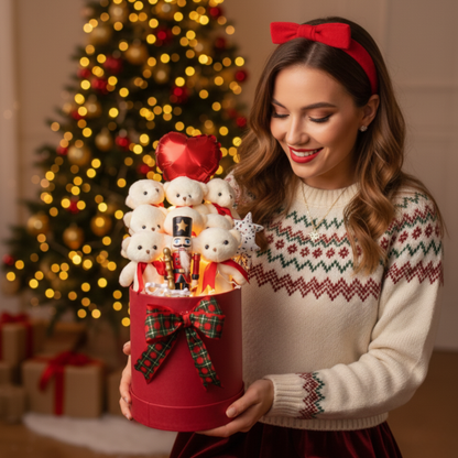 Yeniyıl Özel Işıklı Kurşun Askerli 7 Yumoş Ayıcıklı ve Noel Konsept Buketi