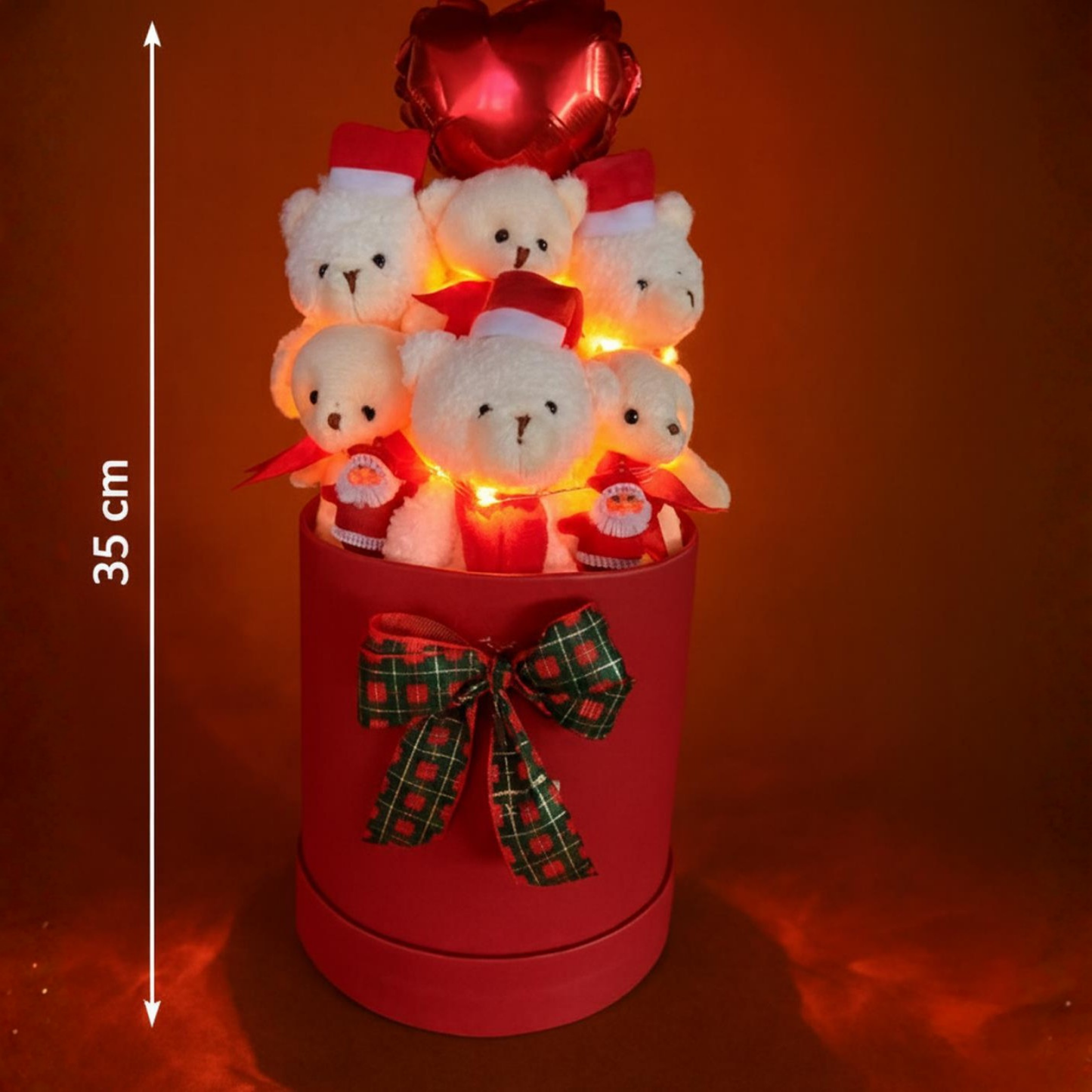 Yeniyıl Özel Yılbaşı Temalı Işıklı Balonlu ve Noel Şapkalı Ayıcık Buketi