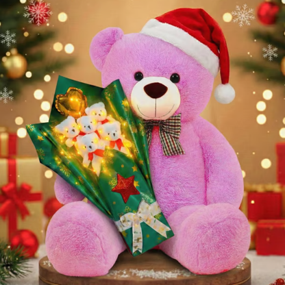 Yılbaşı Işıklı Romantik 90 TEDDİ ve Ayıcık Buketi