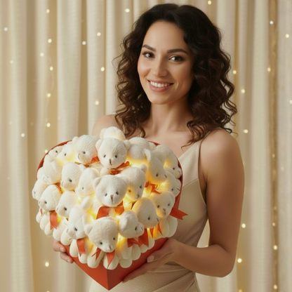 Aşka Özel Elit Set 32'li Işıltılı Aşk Tılsımı Beyaz Peluş Ayıcık Buketi