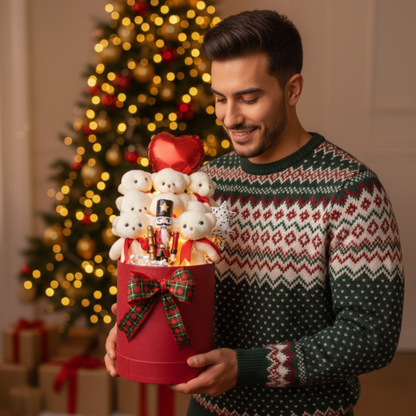 Yeniyıl Özel Işıklı Kurşun Askerli 7 Yumoş Ayıcıklı ve Noel Konsept Buketi