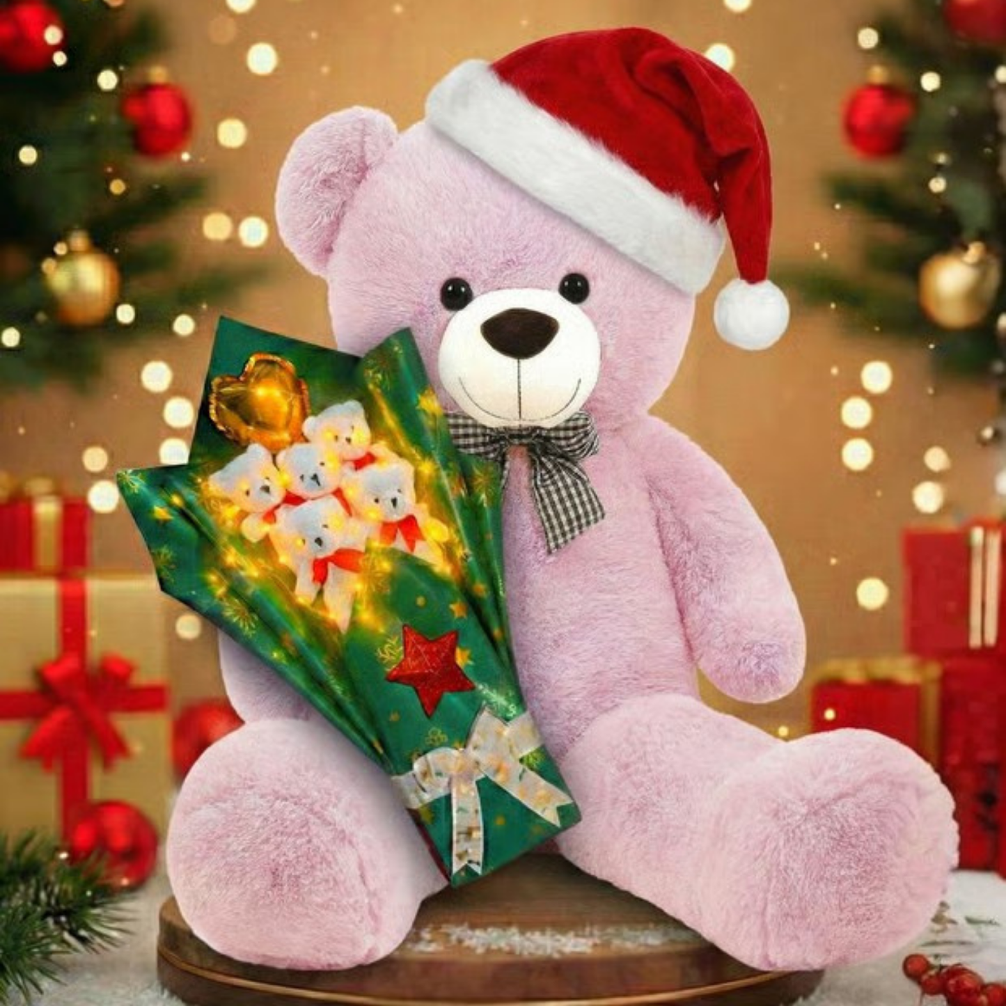 Yılbaşı Işıklı Romantik 90 TEDDİ ve Ayıcık Buketi