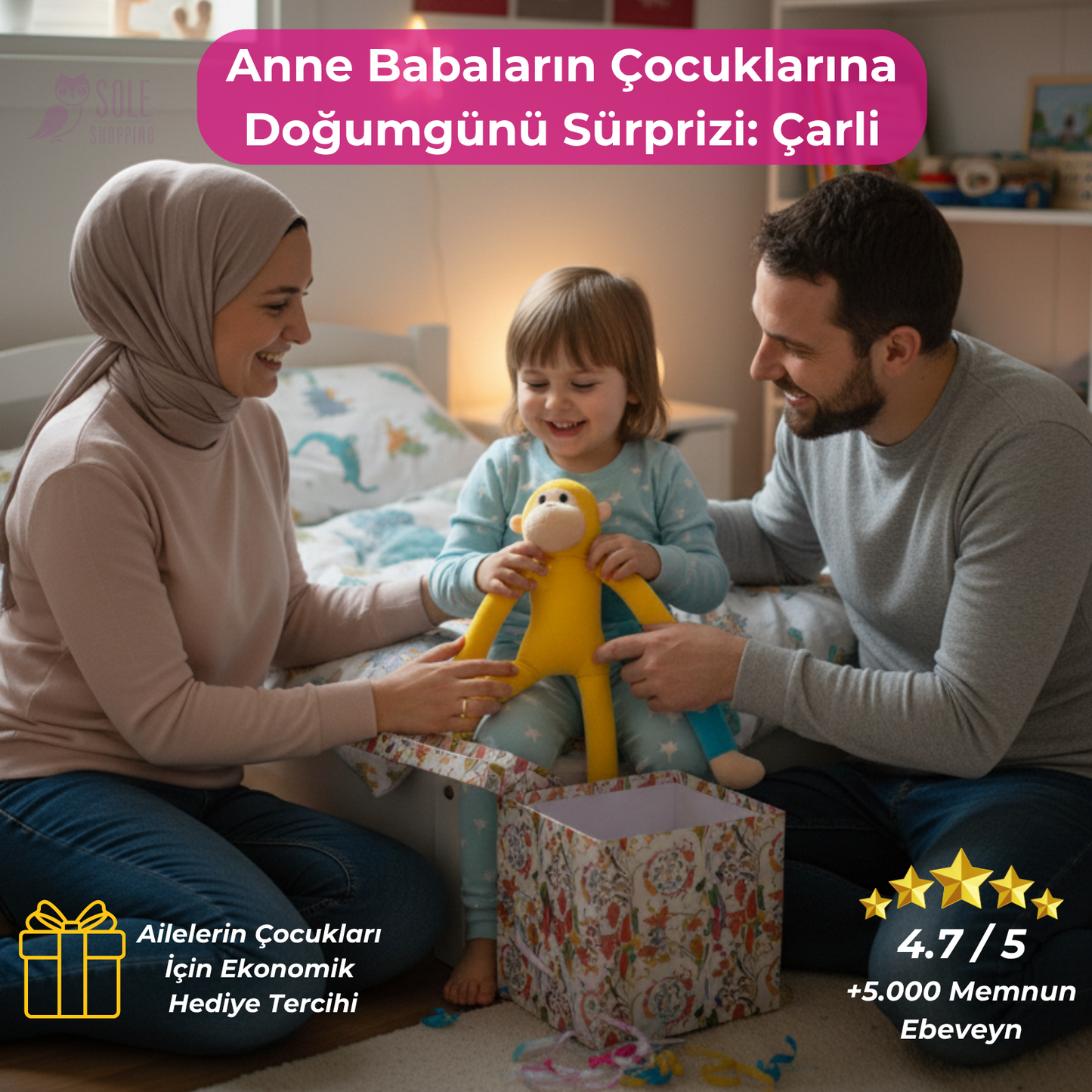 ÇARLİ 70cm Elleri Yapışan Maymun Peluş Arkadaşı