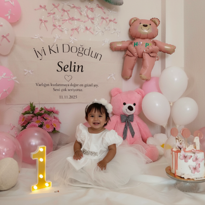 90 TEDDİ Papyonlu Pembe Yumoş Peluş Ayıcık