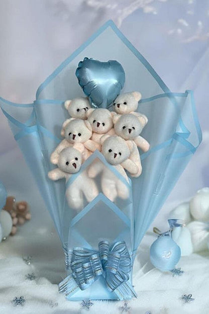 3’lü Kadınlar Günü Hediye Seti | 90 Cm Peluş Ayı, Love Çikolata Sepeti & Mavi Peluş Ayıcık Buketi