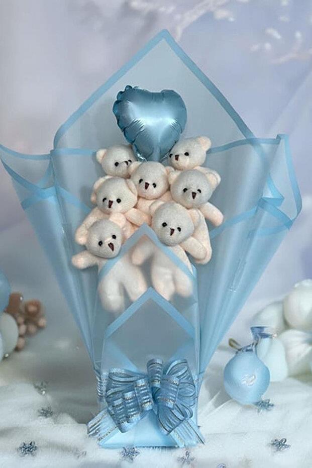 3’lü Kadınlar Günü Hediye Seti | 90 Cm Peluş Ayı, Love Çikolata Sepeti & Mavi Peluş Ayıcık Buketi