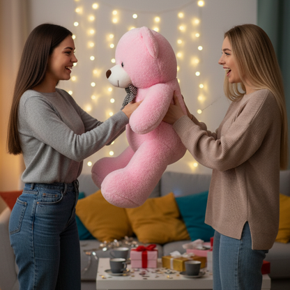 90 TEDDİ Papyonlu Pembe Yumoş Peluş Ayıcık