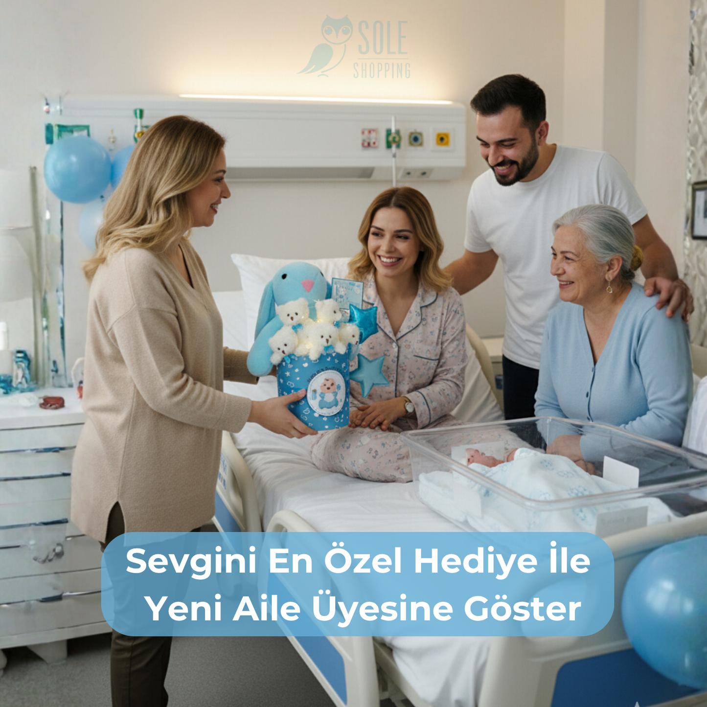 Hoşgeldin Bebek Mavi Tavşan LED'li Ayıcık Buketi Yenidoğan Babyshower ÖZEL