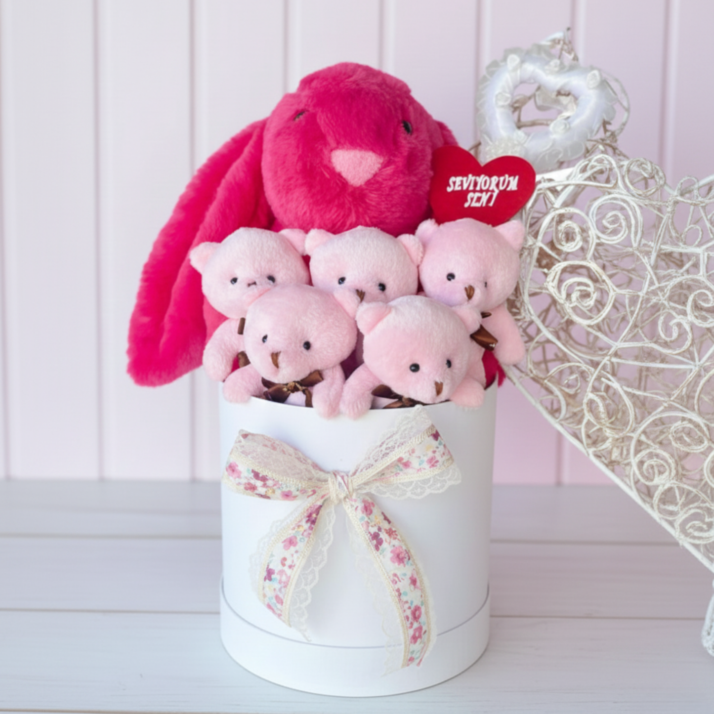 Premium Özel Hediye Fuşya Bunny Tavşan Pembe Peluş Ayıcık Buketi