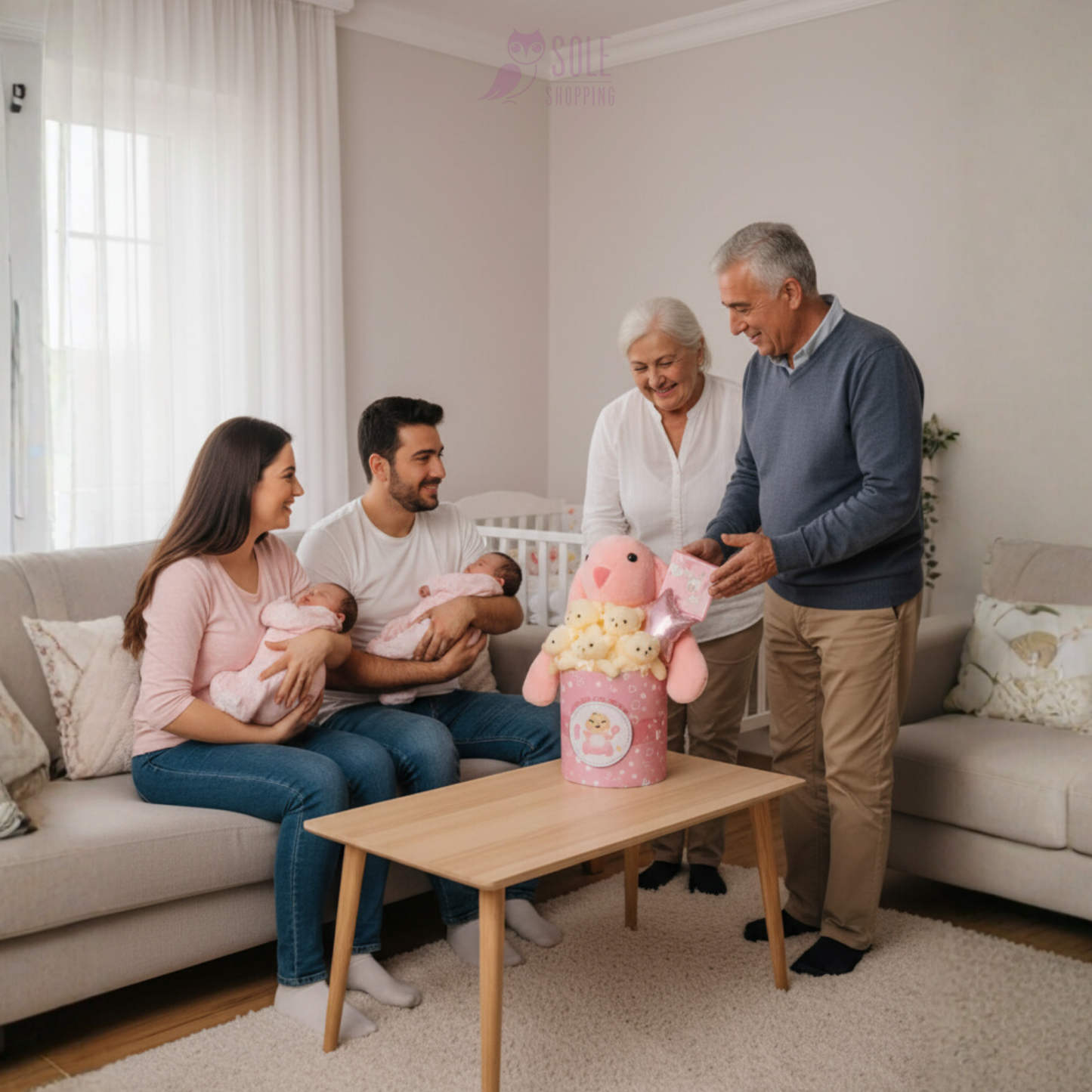 Hoşgeldin Bebek Pembe Tavşan LED'li Ayıcık Buketi Yenidoğan Babyshower ÖZEL