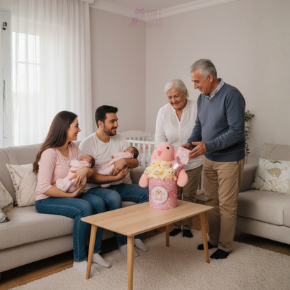 Hoşgeldin Bebek Pembe Tavşan LED'li Ayıcık Buketi Yenidoğan Babyshower ÖZEL