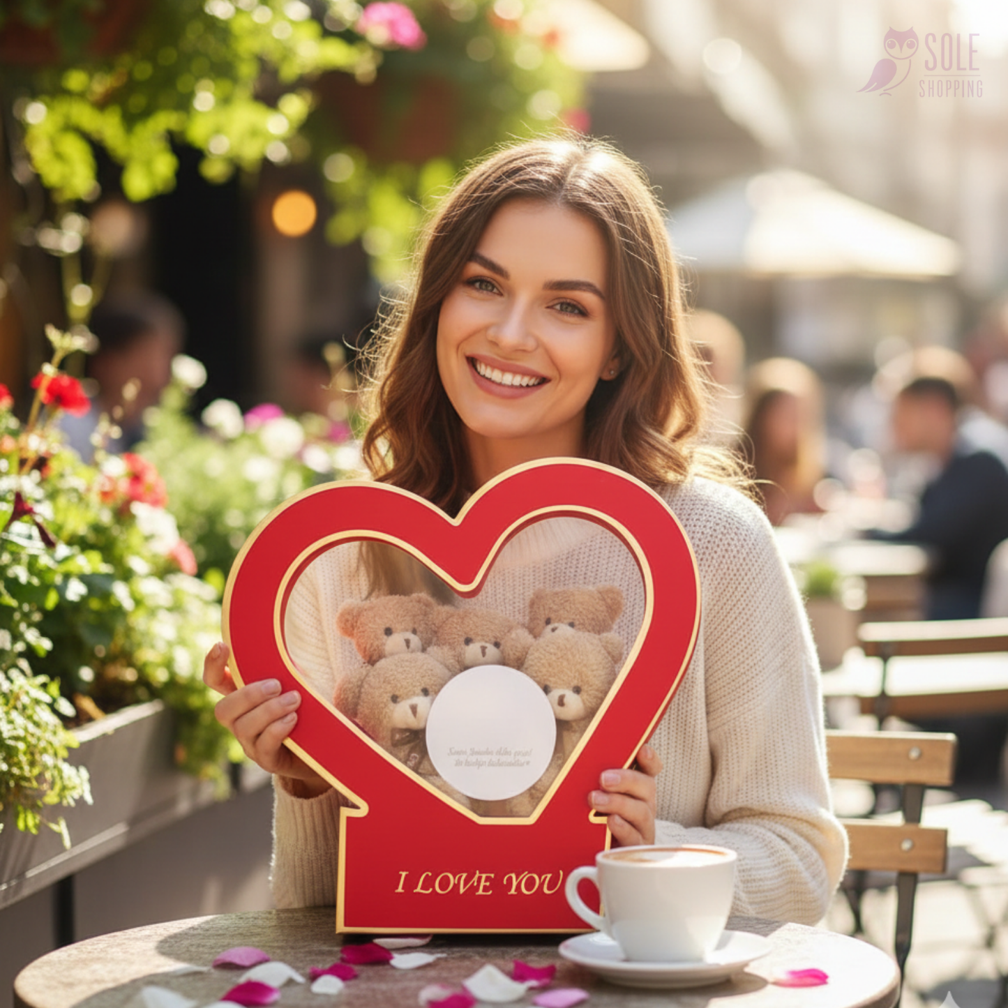 Özel Kalpli Kutuda Romantik Mesajlı Aynası ile Boz 5'li Peluş Ayıcık BuKeti