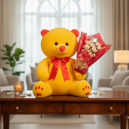 Premium 80 cm Peluş Ayı ve Romantik Balonlu Sütlü Kahve Peluş Ayıcık Buketi