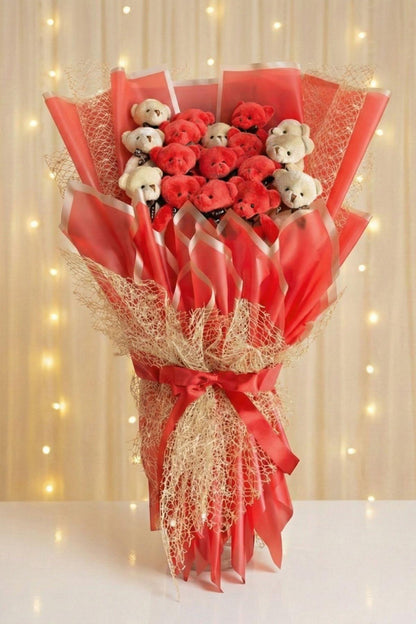 60 Cm Deluxe Kırmızı Özel Tasarım Ayıcık Buketi Büyük 17'li Peluş Ayı Buketi