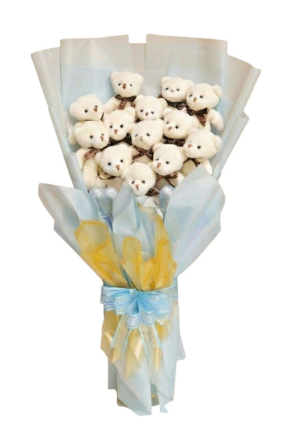 60 Cm Deluxe Mavi Ayıcık Buketi Gümüş Kalpli Büyük Beyaz 13'lü Peluş Ayı Buketi