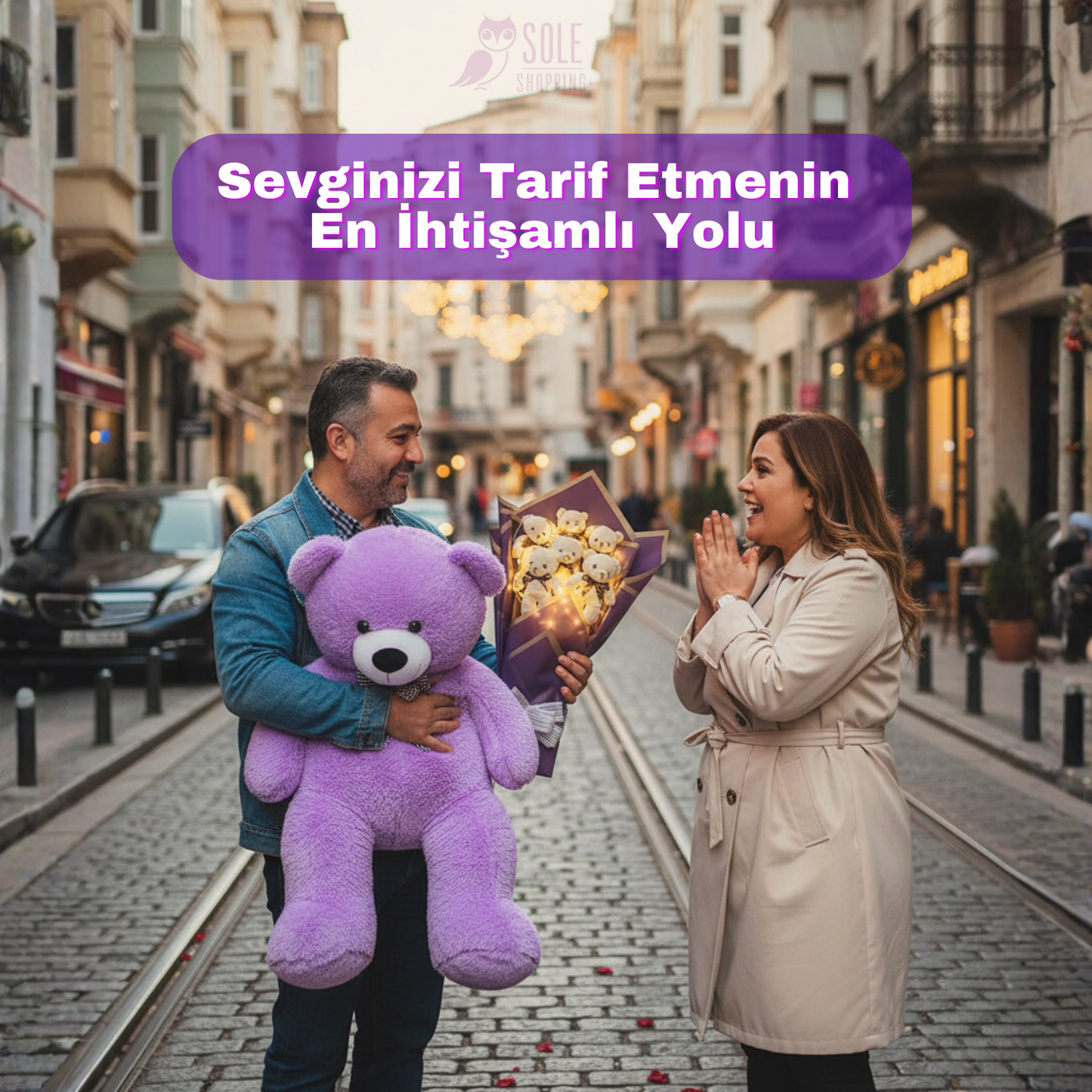 100 TEDDİ Peluş Ayı ve Premium Yumoş MOR Peluş Ayıcık Buketi