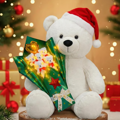 Yılbaşı Işıklı Romantik 90 TEDDİ ve Ayıcık Buketi