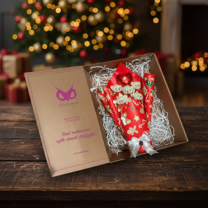 Premium Özel Yeniyıl - Yılbaşı Konsepti  Romantik Kırmızı - Beyaz Peluş Ayıcık Buketi-Sevdiklerinize Özel...