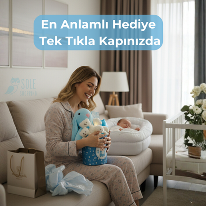 Hoşgeldin Bebek Mavi Tavşan LED'li Ayıcık Buketi Yenidoğan Babyshower ÖZEL