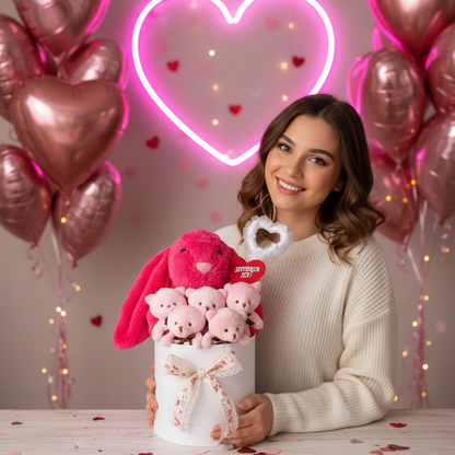 Premium Özel Hediye Fuşya Bunny Tavşan Pembe Peluş Ayıcık Buketi