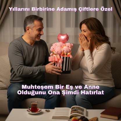 Premium Hediye LED Işıklı Kalpli Balonlu 6’lı Pembe Ayıcık Buketi