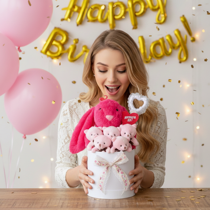 Premium Özel Hediye Fuşya Bunny Tavşan Pembe Peluş Ayıcık Buketi