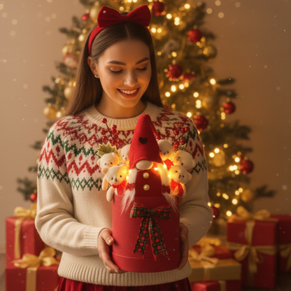 Yeniyıl KOKİNALI Işıklı Noel ELF Cüceli 6 Ayıcıklı Ayıcık Buketi