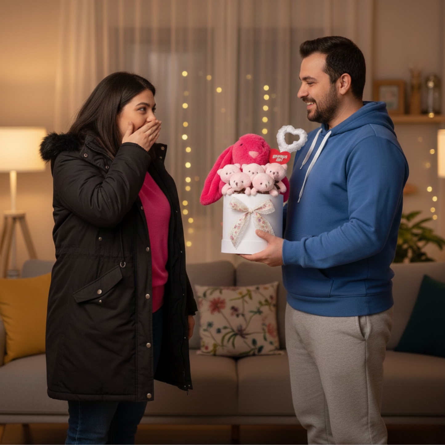 Premium Özel Hediye Fuşya Bunny Tavşan Pembe Peluş Ayıcık Buketi