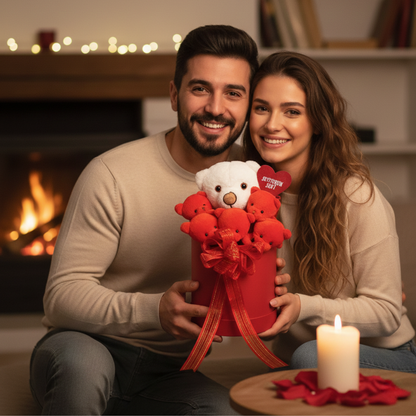 Premium Kutulu Hediye Seviyorum Seni Beyaz Kırmızı Peluş Ayıcık Buketi
