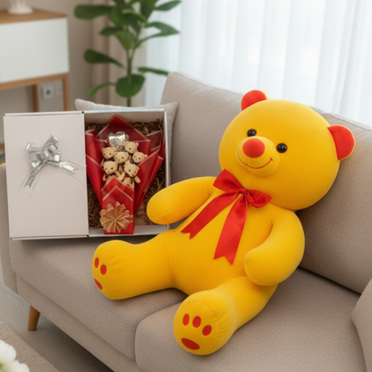 Premium 80 cm Peluş Ayı ve Romantik Balonlu Sütlü Kahve Peluş Ayıcık Buketi