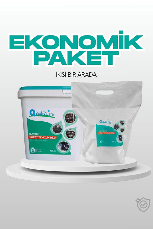 QUICKCARE Dezenfektanlı Hijyenik Yüzey Temizlik Havlusu Kova + Yedek Mendil 800 Adet Alkol Bazlı Eko