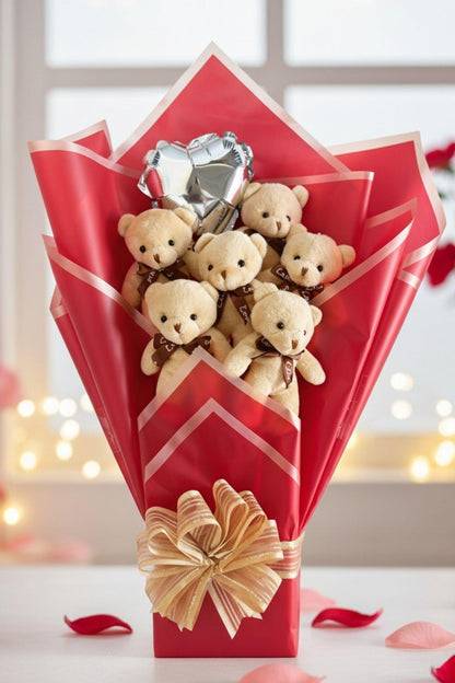 Kadınlar Günü Hediye Seti Sevgiliye Kıza 90 Cm Peluş Ayı, Ayıcık Buketi & Çikolata Sepeti Hediyesi