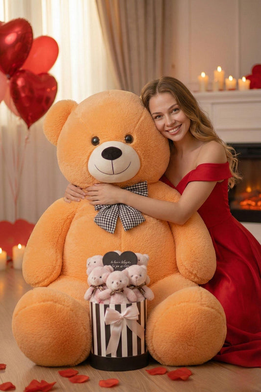 Kadınlar Günü’ne Özel: 90 CM Peluş Ayı & Aynalı Mesajlı Pembe Silindir Ayıcık Buketi | Romantik Sevgiliye Hediye Buket