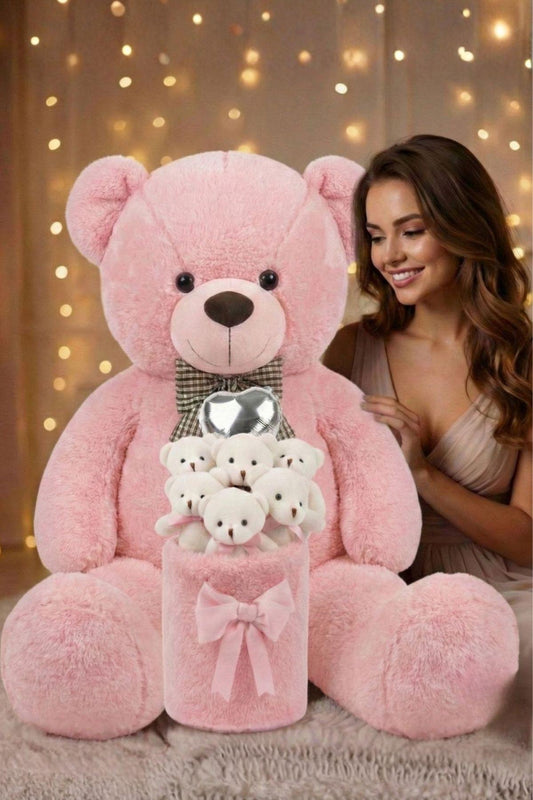 Kadınlar Günü’ne Özel: Premium Kalp Balonlu Deluxe Peluş Pembe Ayıcık Buketi – Özel Kutulu Tasarım