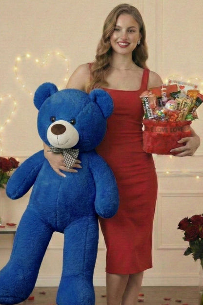 Kadınlar Günü Özel: 90 Cm Peluş Ayı Kırmızı Love Yazılı Tatlı Çikolata Sepeti Sevgiliye Hediye