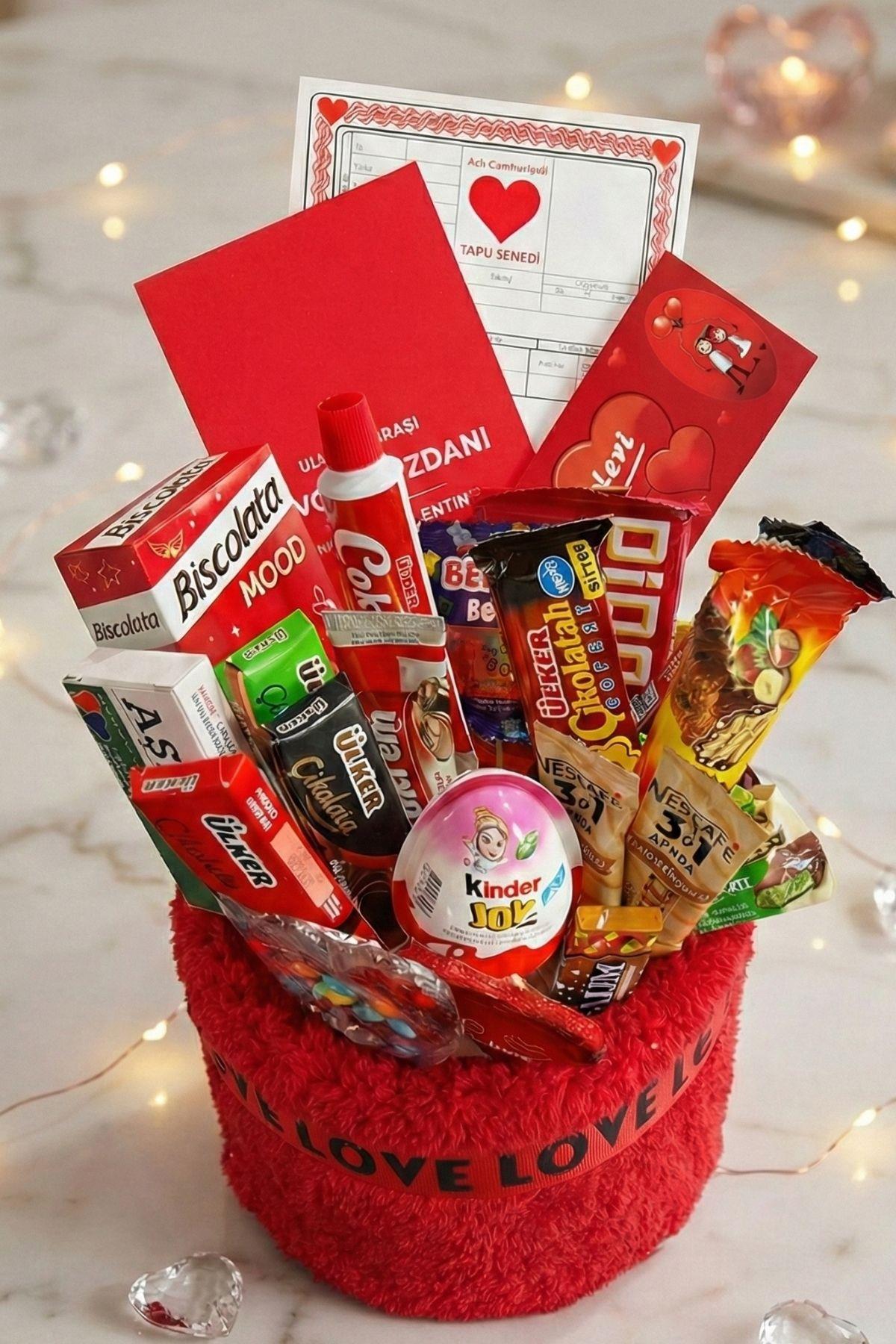 Kadınlar Günü Özel: 90 Cm Peluş Ayı Kırmızı Love Yazılı Tatlı Çikolata Sepeti Sevgiliye Hediye
