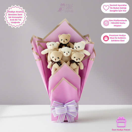 Premium Romantik Lila Yumoş Peluş Ayıcık Buketi Sevdiklerinize Özel